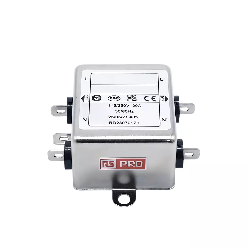 RS PRO Power Line Filter Chassis Mount Single Phase 20 Amp 250 V AC, 2867251