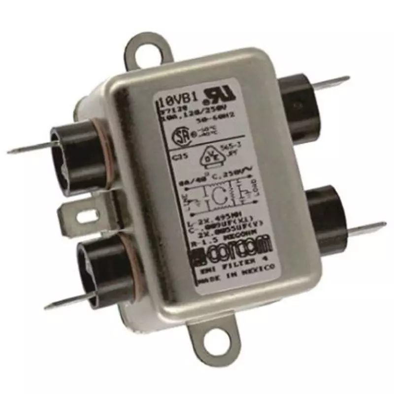 TE CONNECTIVITY RFI Filter 10 Rated Current Flange Mount Mounting FASTON Termination Style, 10VB1