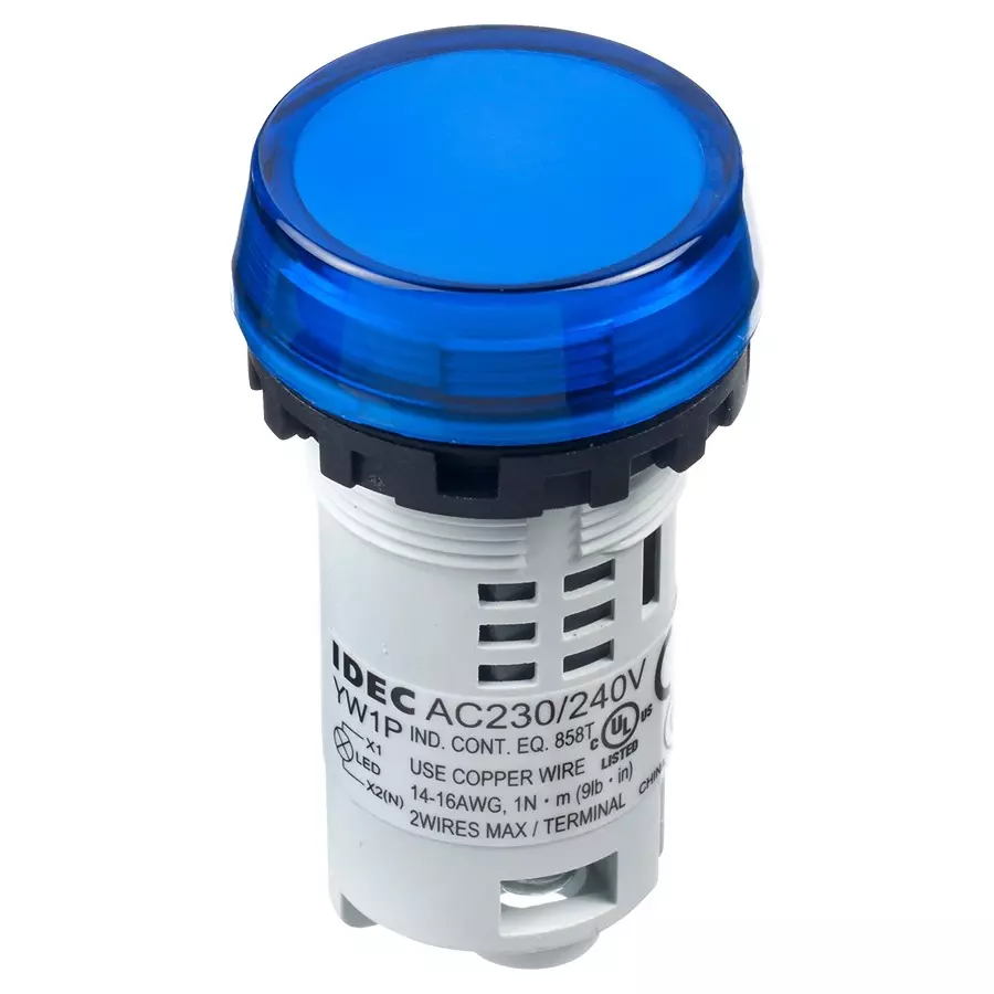 IDEC PILOT LIGHT, BLUE, 240VAC, YW1P-1BUQM3S