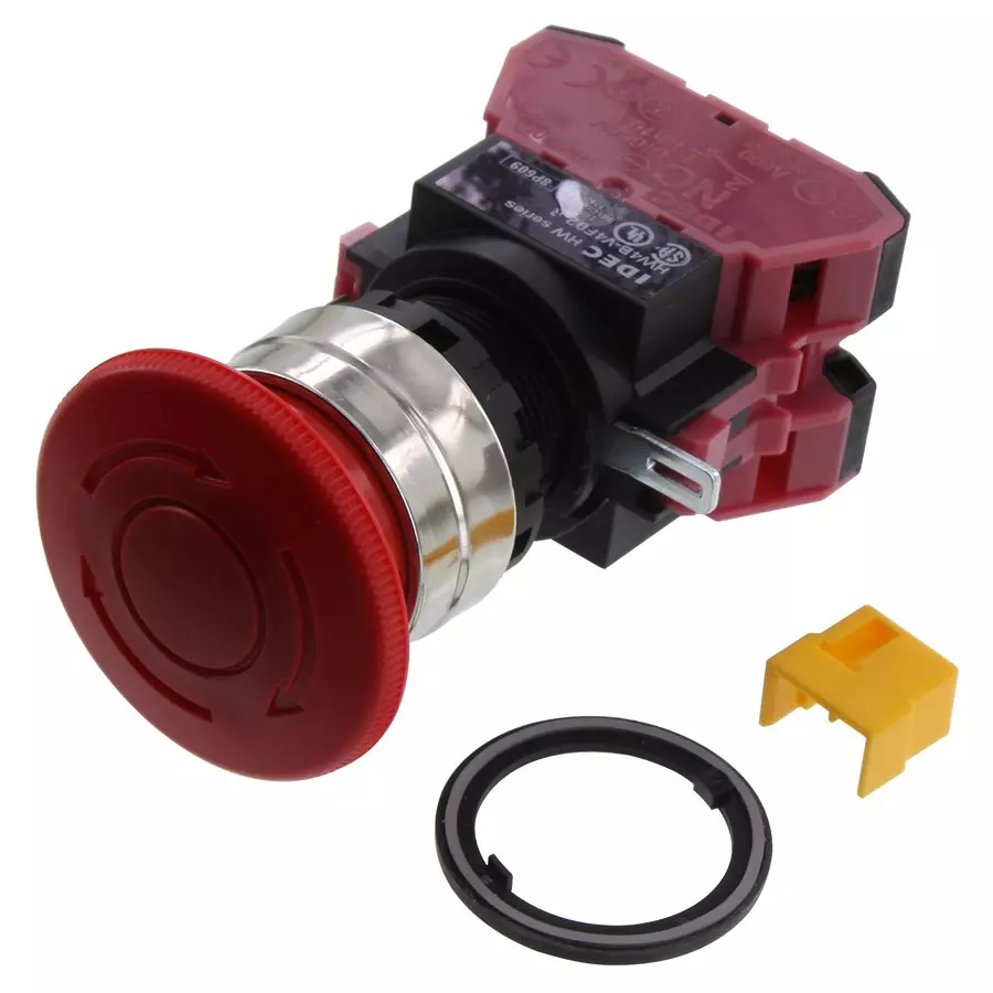IDEC E-STOP PB SWITCH, DPST-NC, 10A, 110VAC, HW4B-V4F02-R