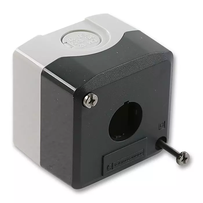 SCHNEIDER ELECTRIC Control Station Enclosures ENCLOSURE, 1HOLE, PC, GREY, 68X68X53MM, XALD01