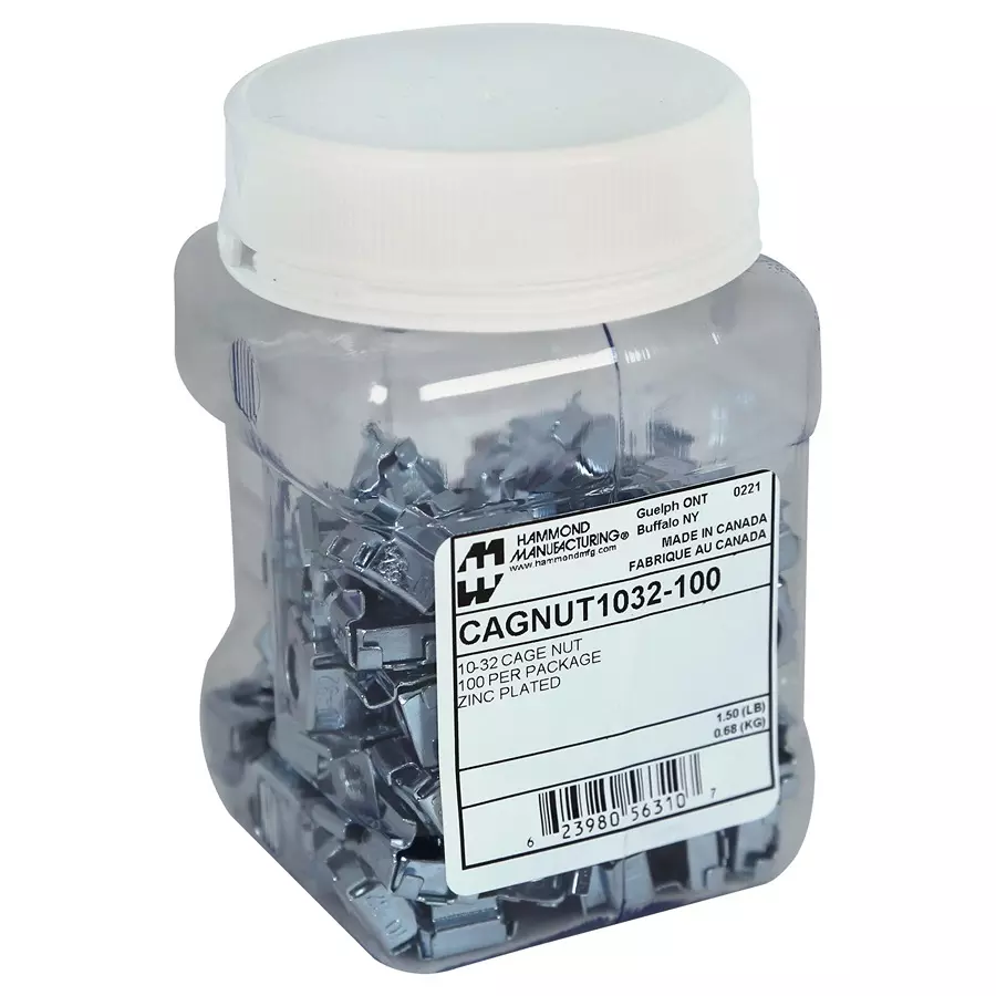 HAMMOND Hardware CAGE NUT, SQUARE HOLE, PLASTIC JAR, CAGNUT1032-100 (Pack of 100)