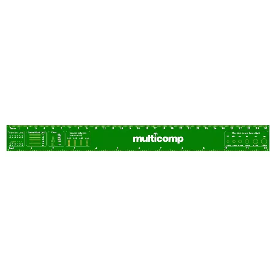 Multicomp PCB RULER V2.0, 2-LAY, 308.7MM X 31.3MM, MC011005