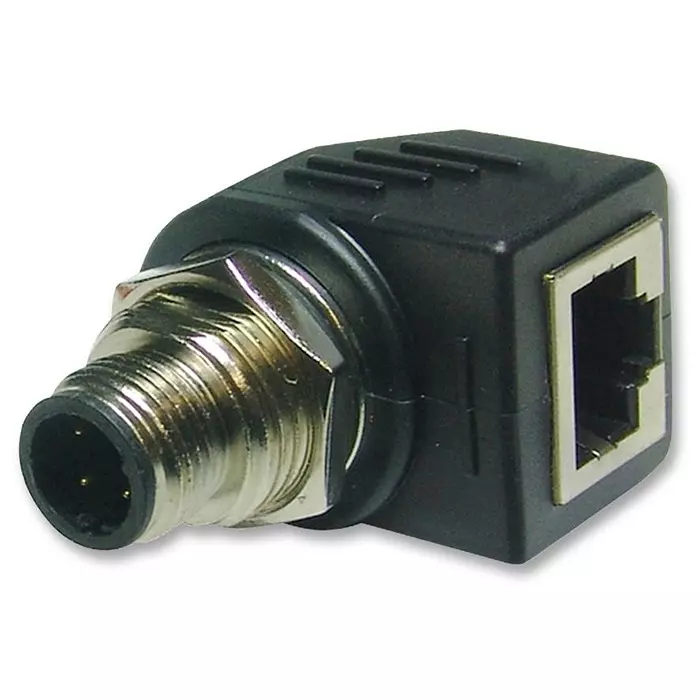 AMPHENOL SINE/TUCHEL ADAPTOR, M12 PLUG TO RJ45, R/A, RJS-12D04FM-RS8001
