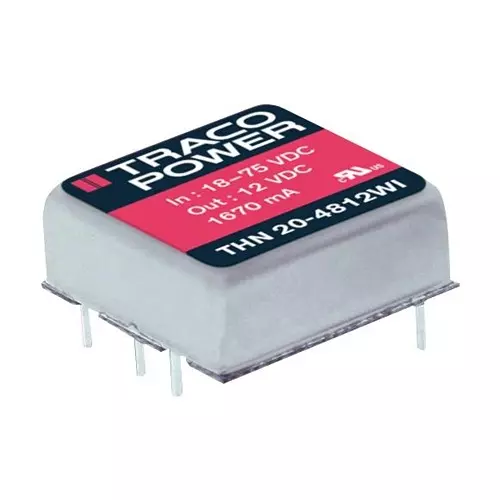 TRACO POWER DC/DC CONVERTER, 12V, 20W, DIP, THN 20-2412WI