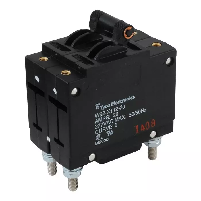 TE CONNECTIVITY CIRCUIT BREAKER, HYDROMAGNETIC, 2P, 277V, 20A, W92-X112-20