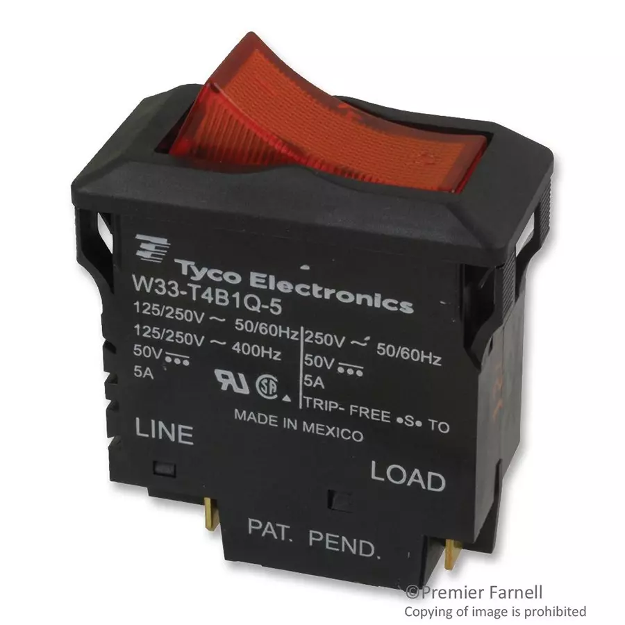 TE CONNECTIVITY CIRCUIT BREAKER, THERMAL, 2P, 250V, 5A, W33-T4B1Q-5