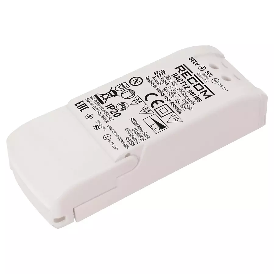 RECOM POWER LED DRIVER, SINGLE O/P, CC MODE, 12W, RACT12-350