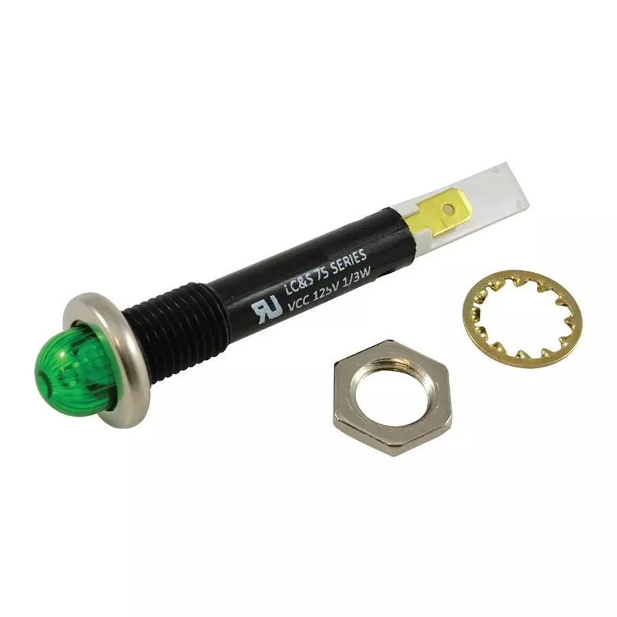 LEECRAFT Lamp, Indicator, Neon, Green, 125V, 75R-2212T