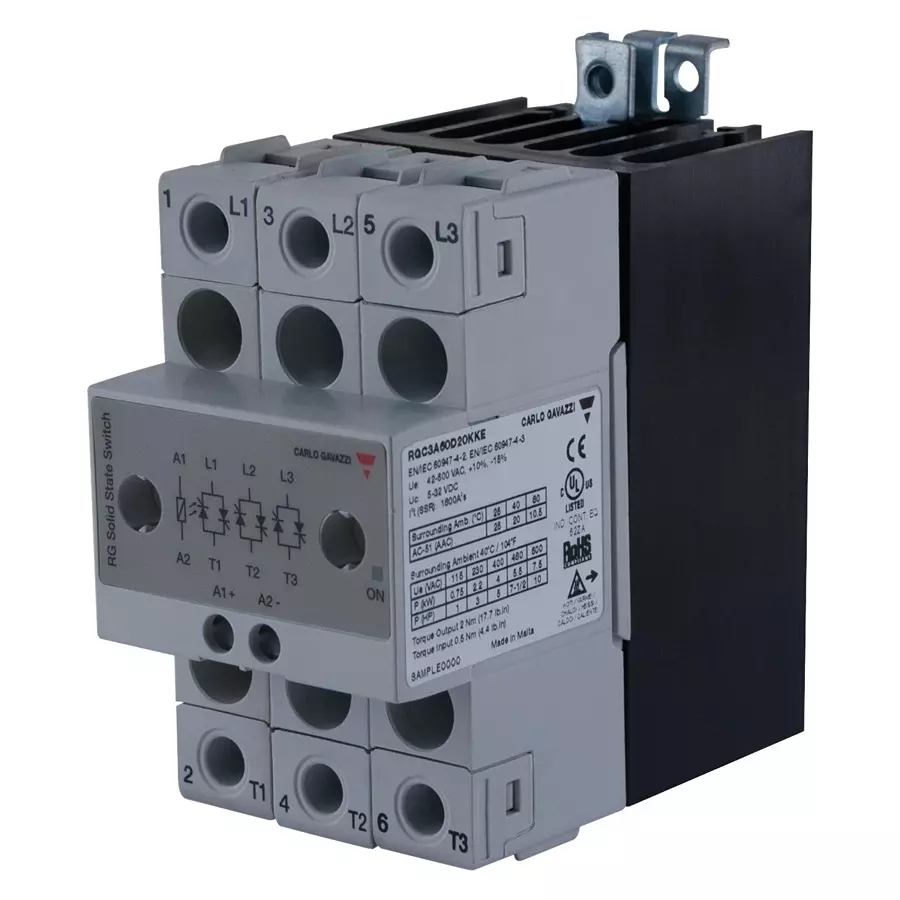 CARLO GAVAZZI SSR, CONTACTOR, 42-660VAC, 20A, SCREW, RGC3A60D20KKE.