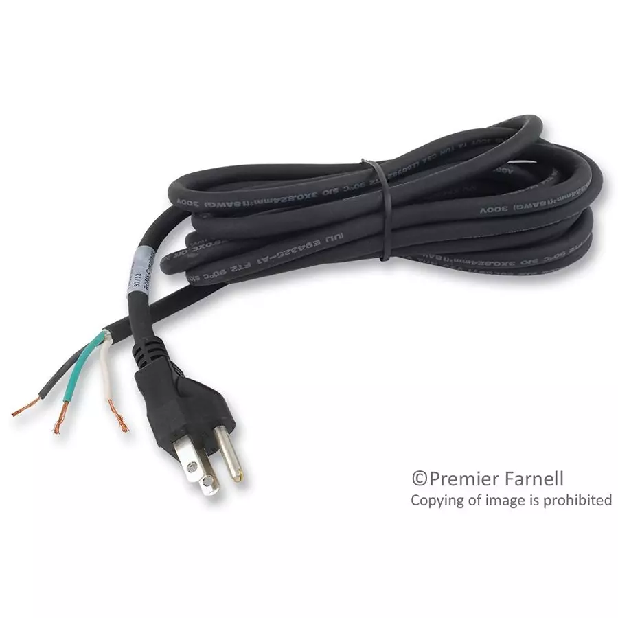VOLEX POWER CORD, NEMA5-15P, 12FT, 10A, BLACK, 17412