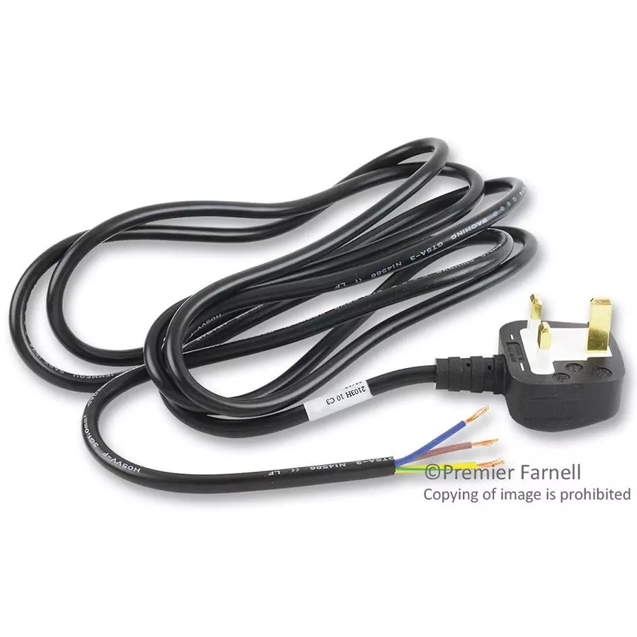 VOLEX POWER CORD, BS1363/A, 2.5M, 10A, BLACK, 2103H