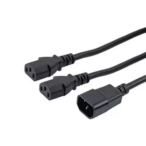 L-COM SPLIT PWR CORD, IEC C14-IEC C13 X 2, 2FT, C14-C132-10-2F