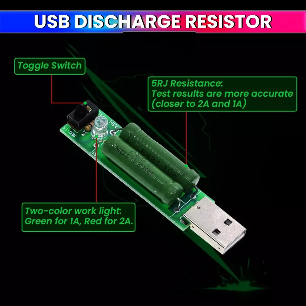 amiciSense USB Mini Discharge Load Resistor 1 A/2 A 5W-10W Power Ceramic Composition