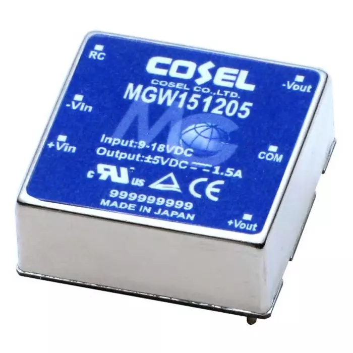 Cosel MGW DC-DC Converter, ±15 V DC/ 500 mA Output, 9 - 18 V DC Input, 15W, PCB Mount, +85°C Max Temp, -40°C Min, MGW151215-R