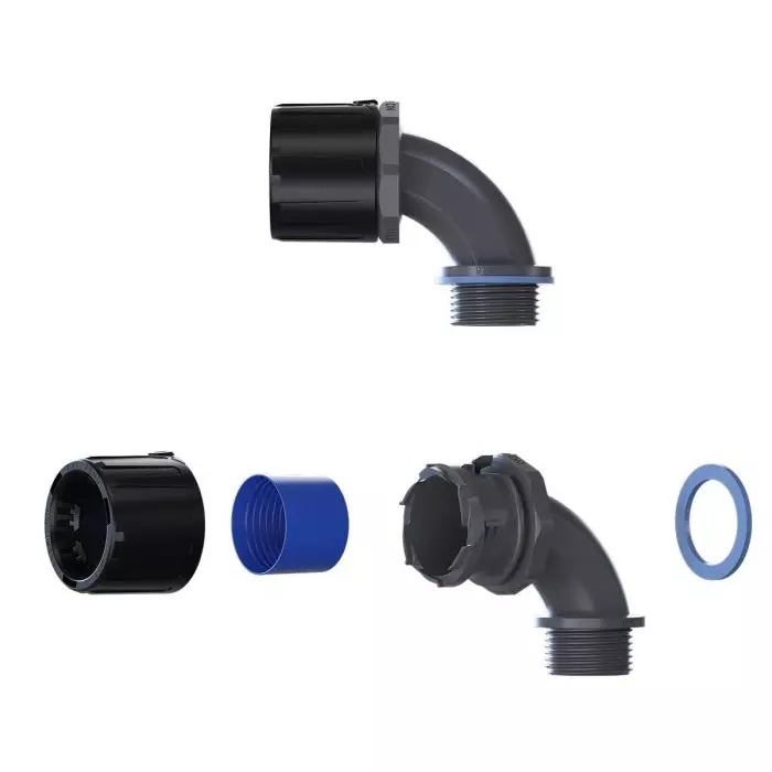 Flexicon 90° Elbow Conduit Fitting 21mm Nominal Size M20 Nylon 66 IP66 IP67 IP68 IP69 Rating, FPAU21-M20-90B (Pack of 10 Pcs)