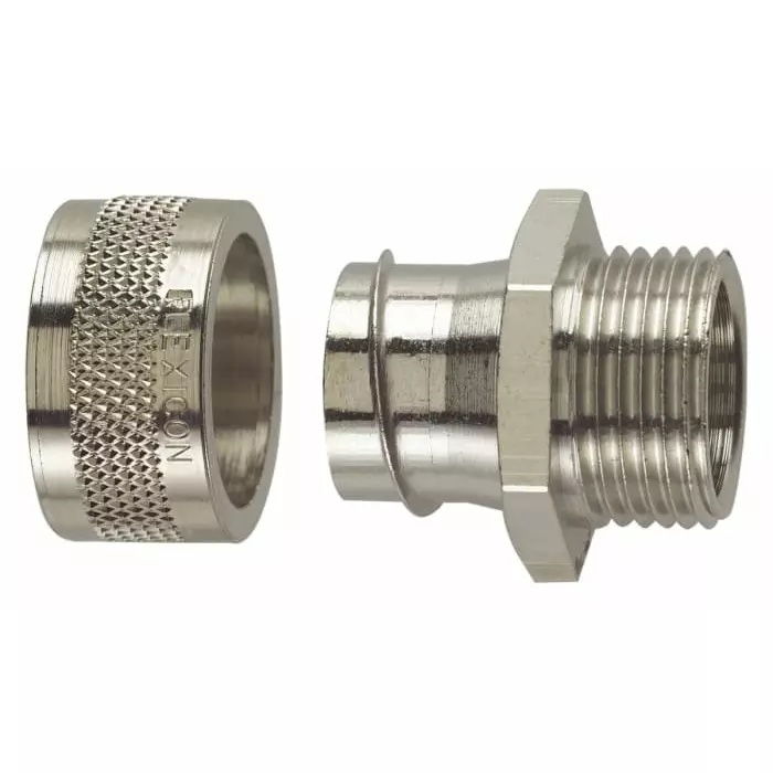 Flexicon Straight Conduit Fitting 25mm Nominal Size M25 Nickel Plated Brass IP54 Rating, FSU25-M25-M (Pack of 10 Pcs)