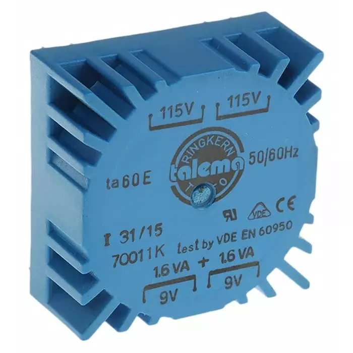 Nuvotem Talema Toroidal Transformer 115 V AC 230 V AC 2 x 9V AC 3.2VA 2 Output, 70011K