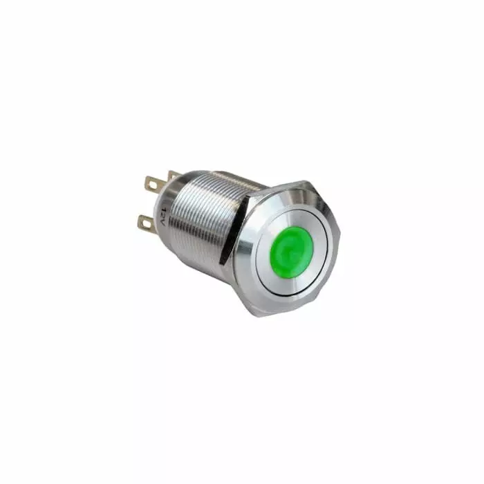BULGIN LIMITED MPI005 Series Illuminated Push Button Switch Latching 19.2mm Cutout SPST Green LED 12V IP65, MPI005DTELSGN12 (Pack of 40 Pcs)