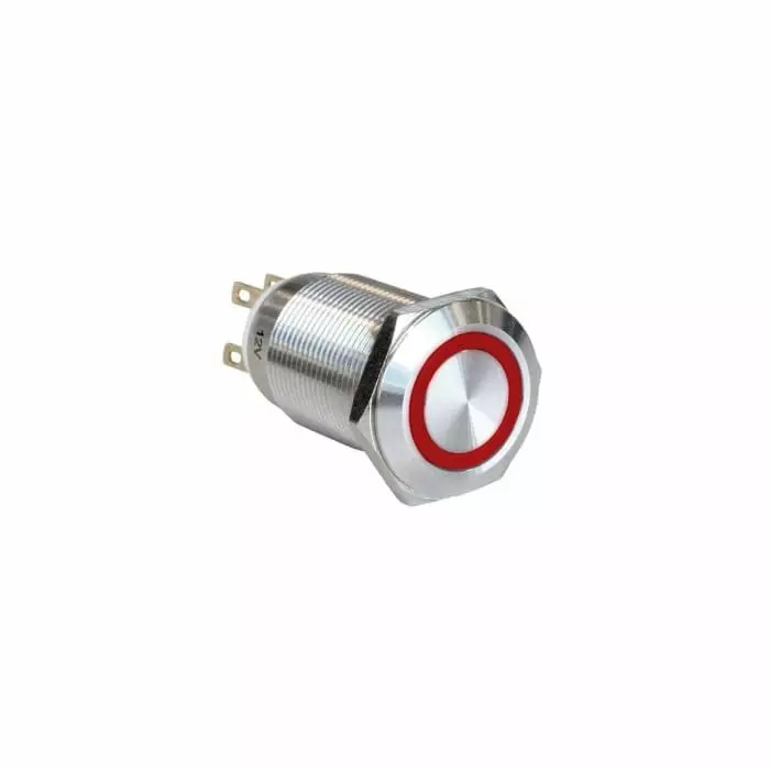 BULGIN LIMITED MPI005 Series Illuminated Push Button Switch Latching 19.2mm Cutout SPST Red LED 12V IP65, MPI005R28LSRD12 (Pack of 40 Pcs)