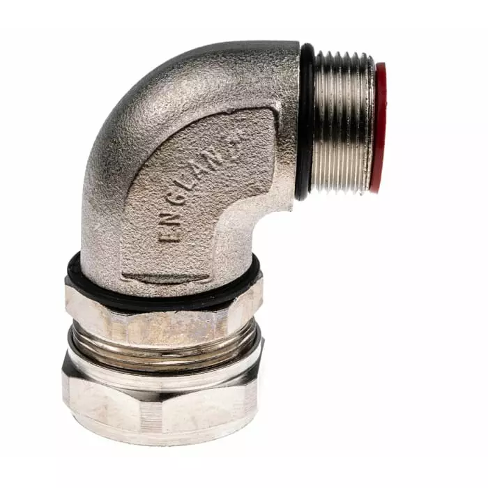 Adaptaflex 90° Elbow Conduit Fitting 25mm Nominal Size M25 Steel Silver IP67 Rating, SPL25/M25/90 X 5 (Pack of 5 Pcs)