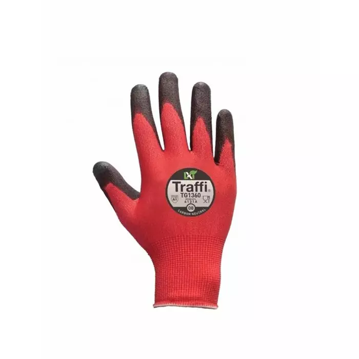 Traffi Cut Resistant Work Gloves Elastane & Nylon Red Polyesterurethane Coating Size 5, A-TG1360-RD-5