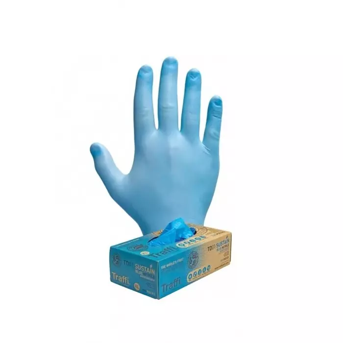 Traffi TD01 Blue Powder-Free Nitrile Disposable Gloves Size- XXL, A-TD01-BL-2XL (Pack of 100 Pair)