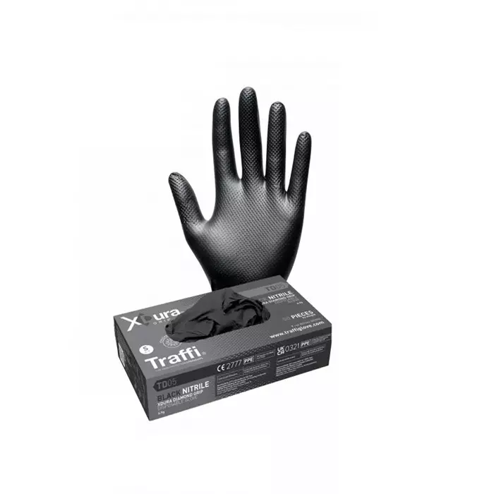 Traffi TD05 Black Powder-Free Nitrile Disposable Gloves Size- L, A-TD05-BK-L (Pack of 50 Pair)