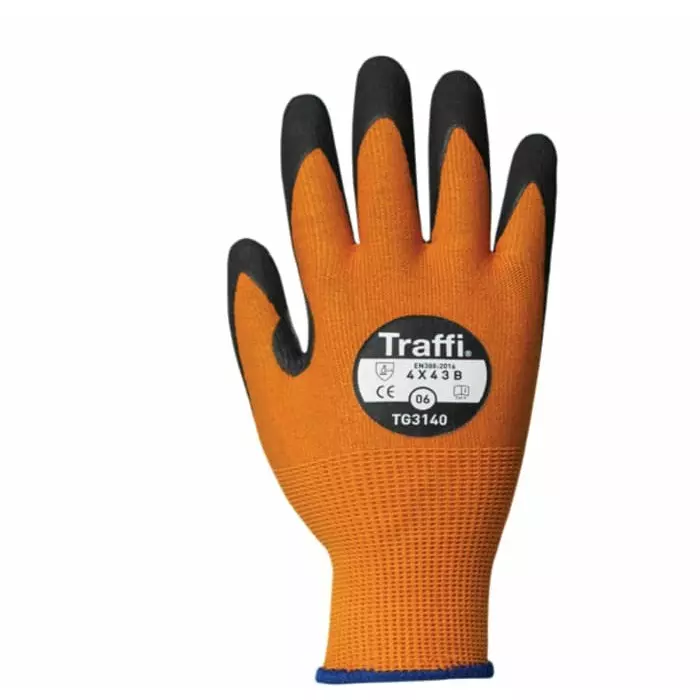 Traffi Cut Resistant Nylon Gloves Nitrile Coating Amber Size 9, TG3140-09 (1 Pair)