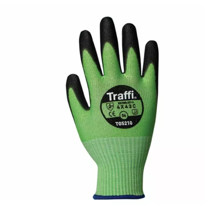 Traffi Cut Resistant Work Gloves Polyurethane Coating Green Size 11, TG5210-11 (1 Pair)