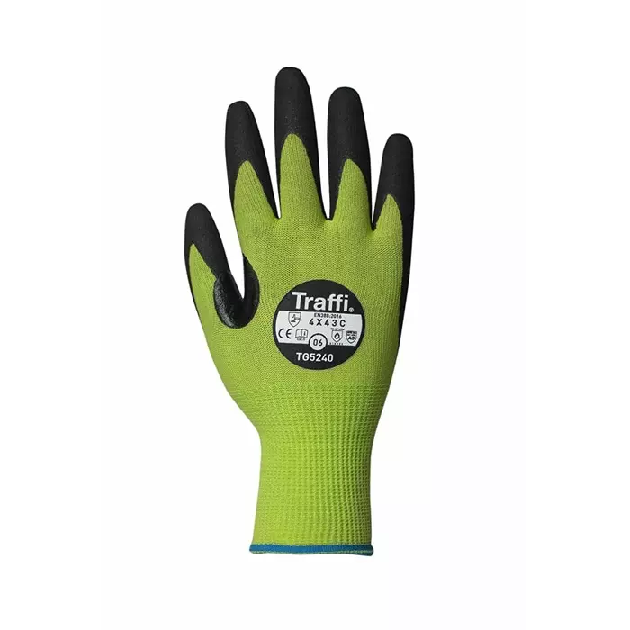 Traffi Cut Resistant Nylon Gloves Nitrile Coating Green Size 9, TG5240-09 (1 Pair)