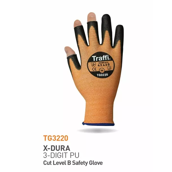 Traffi Work Gloves Orange HPPE & Polyamide for Use in Automotive Industry, Construction, Emergency Services and Logistics Size 6, TG3220-06 (1 Pair)