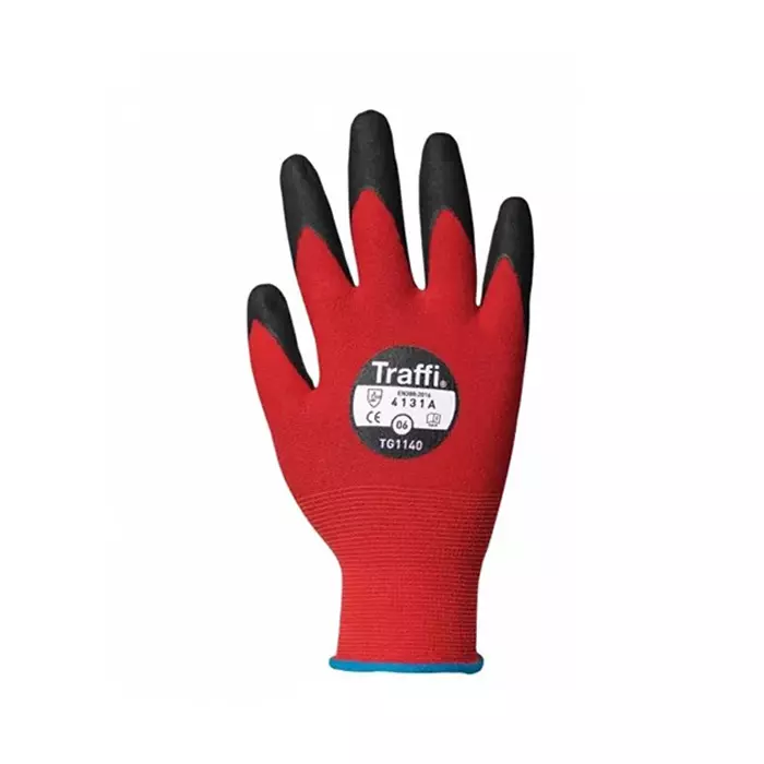 Traffi Cut Resistant Nylon Gloves Nitrile Coating Red Size 9, TG1140-09 (1 Pair)