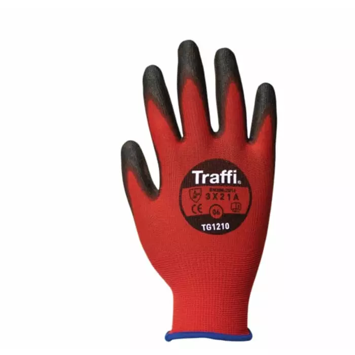 Traffi Cut Resistant Work Gloves Polyurethane Coating Red Size 9, TG1210-09 (1 Pair)