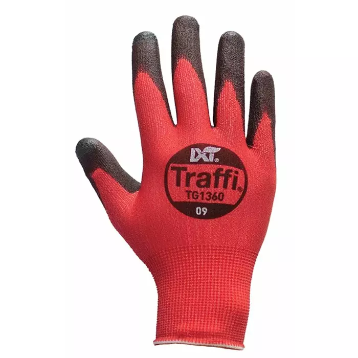 Traffi Safety Gloves Polyurethane Coating Elastane & Nylon Black & Red Size 11, TG1360-11 (1 Pair)