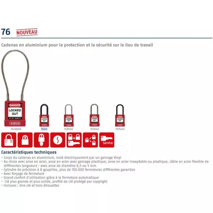 ABUS Key Weatherproof Aluminium Padlock Keyed Alike 7 mm Shackle 40 mm Body, 76/40CAB40 Rouge