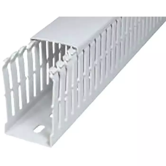 SES Sterling GF-DIN-SH-A7/5 Grey Slotted Panel Trunking Open Slot W75 mm x D75mm L2m Halogen Free PC/ABS, 8480241013