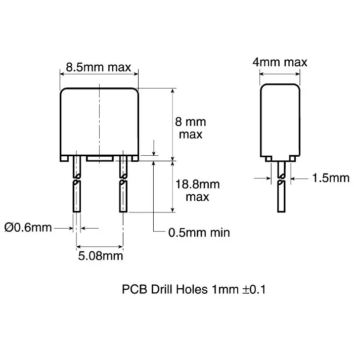 Littelfuse Wickmann Leaded PCB Mount Fuse Radial 500mA 125 V AC 0.6 mm Wire Diameter, 3950500000