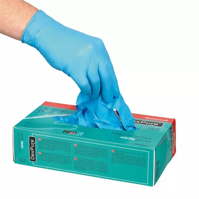 Honeywell DEXPURE 801-95 Blue Powder-Free Nitrile Disposable Gloves Size 9 50Gloves per Pack, 4580195-09