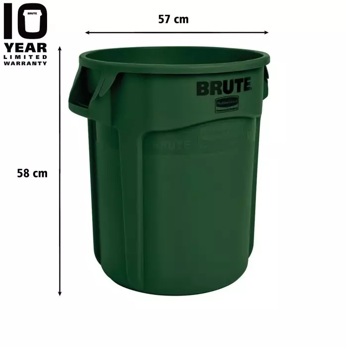 RUBBERMAID Brute 75L Green PE Waste Bin, FG262000DGRN