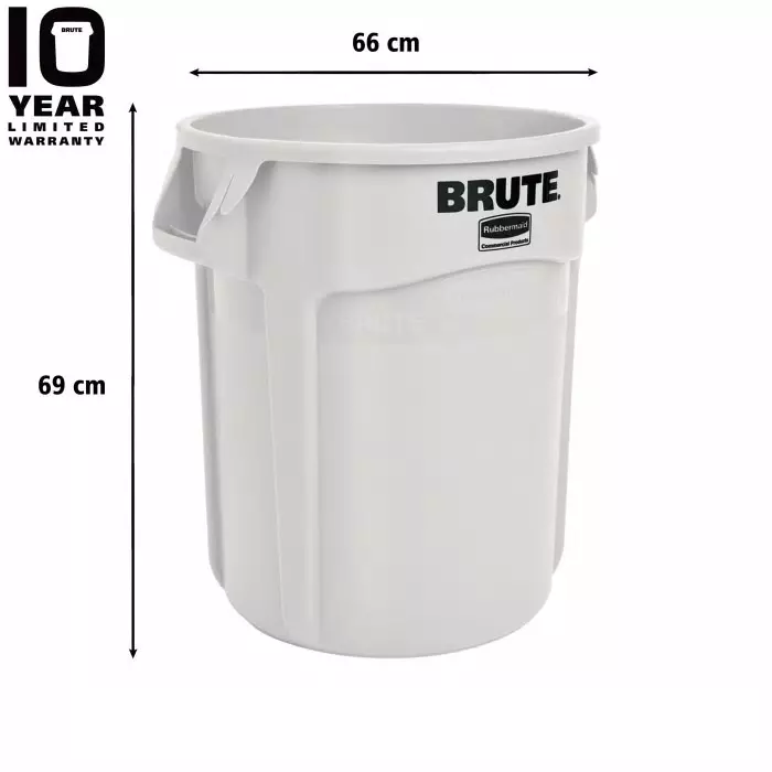 RUBBERMAID Brute 121L White PE Waste Bin, FG263200WHT