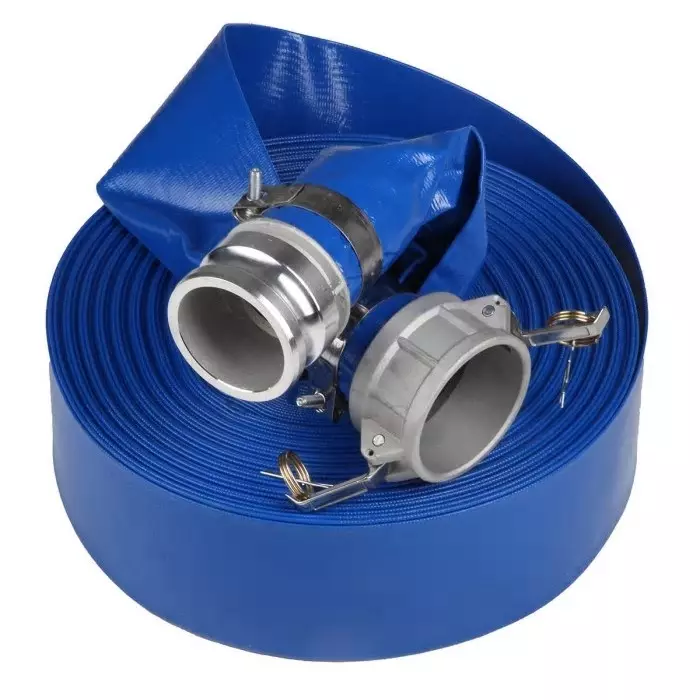 RS PRO Flat Roll-Up Hose with Couplings 3 Bar 50 m Long, Blue