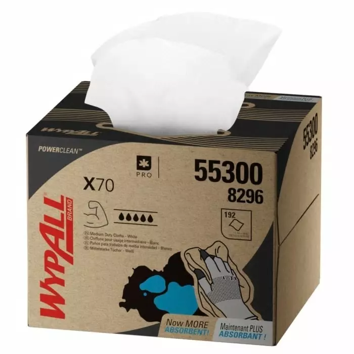 Kimberly Clark WypAll X70 Power Clean 8296 White Cloths for General Cleaning Dry Use 426 x 282mm, 8296