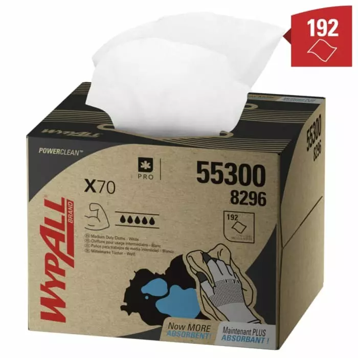 Kimberly Clark WypAll X70 Power Clean 8296 White Cloths for General Cleaning Dry Use 426 x 282mm, 8296