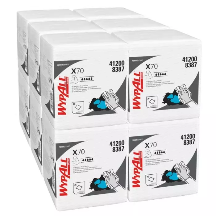 Kimberly Clark WypAll X70 Power Clean 8387 White Cloths for Industrial Cleaning Dry Use 305 x 318mm, 8387
