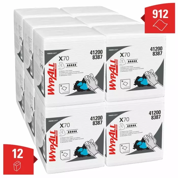 Kimberly Clark WypAll X70 Power Clean 8387 White Cloths for Industrial Cleaning Dry Use 305 x 318mm, 8387