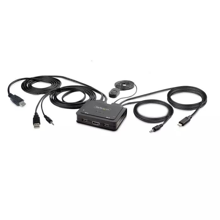 StarTech.com 2 Port DisplayPort HDMI KVM Switch 3.5 mm Stereo 5120x1440 Maximum Resolution, C2-H46-UAC-CBL-KVM