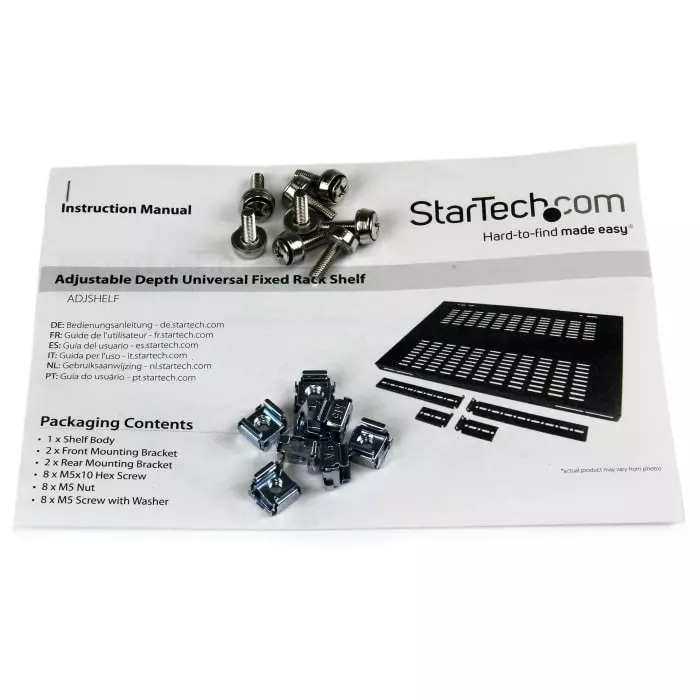 StarTech.com Black Rack Shelf 2U 80 Kg Load 44.5mm x 700mm, ADJSHELF