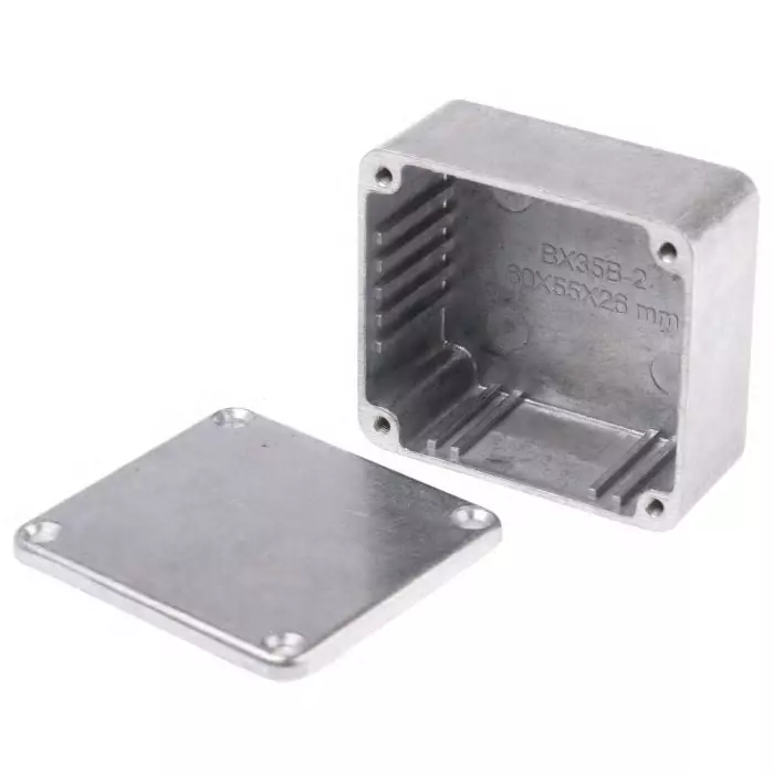 RS PRO Silver Die Cast Aluminium Enclosure IP66 Silver Lid 60 x 54.9 x 30 mm
