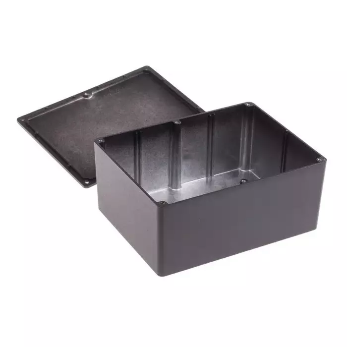 RS PRO Black Die Cast Aluminium Enclosure Black Lid 165.8 x 127.3 x 76.3 mm